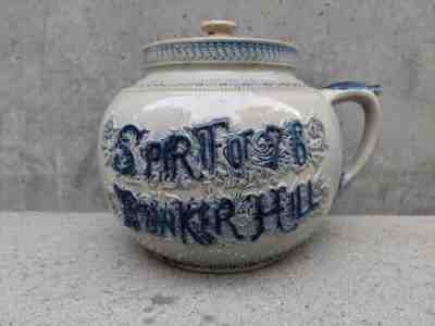 Antique Whites Utica Stoneware Boston Bean Pot Spirit of 76 Bunker Hill w/Lid