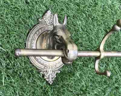 Vintage Brass Horse Head Coat Hat Rack Equestrian 5 Hook Country Farmhouse