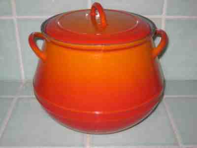 Vintage Flame Red Orange 5 Qt. Descoware Bean Pot Cast Iron Enamel Belgium