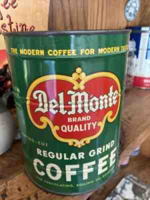 Vintage Del-Monte Coffee Can Unopened/Sealed Tin Key Wind 2 Lb Original Lid Nice