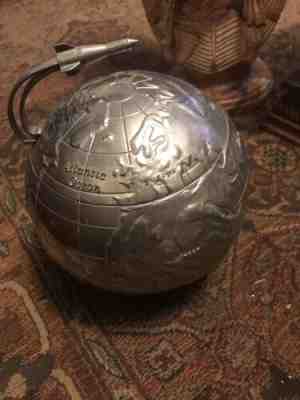 Vintage International Silver Plate Atomic World Globe ICE BUCKET MCM
