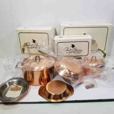 Vintage Revere Ware Copper New In Box 6-Piece Set 1-Qt, 3-Qt Pan 8.5 Skillet 70s