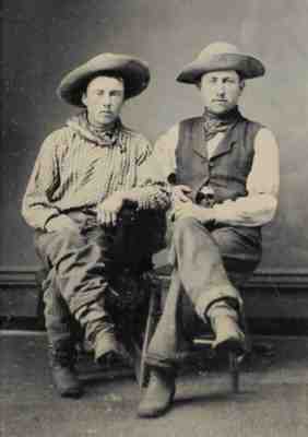 Old West Cowboys Tintype Brim Hats Bandanas Scratched on Back Kansas 1879 IDed