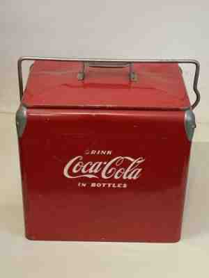 VINTAGE 1950's Original Coca Cola Metal Cooler w/ Lid Handle Bottle Opener,Drain