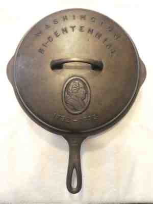 Antique Vintage 1932 Griswold Cast Iron Washington Bi-Centennial Lid w Skillet 8