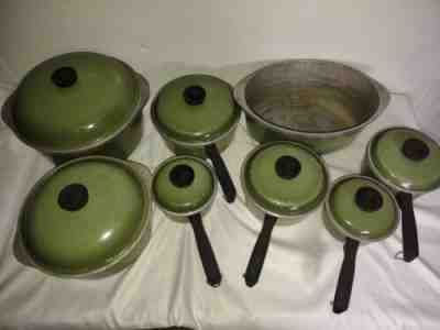Vintage 15 Piece Club Avocado Green Aluminum Cookware Set Pots Dutch Ovens Lids