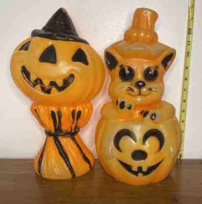 Vintage 1969 Empire 14â? Halloween Blow Mold Pumpkin Jack O Lantern Witch Hat Cat