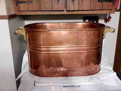 Vintage Revere Ware Copper Boiler Wash Tub Wooden Brass and Wood Handles No Lid