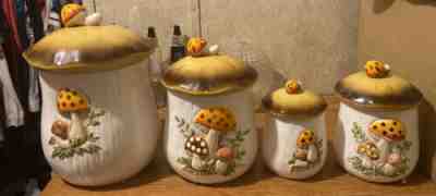 Vintage Sears and Roebuck Merry Mushroom Canister Set of 4 w/Lids 1978
