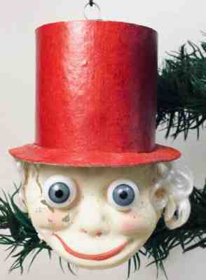 Antique Googly Eyed Man Wearing Top Hat Glass Christmas Ornament Germany