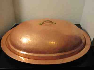 Large Vintage Hand Hammered Copper Domed Lid Serving Platter Made In India