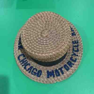Rare vintage motorcycle racing straw hat Teens Harley Indian pope