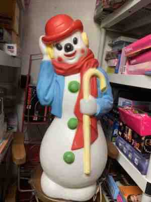 Vintage 1971 Empire 34" Hobo Clown Derby Hat Cane Snowman Blow Mold GREAT COLOR
