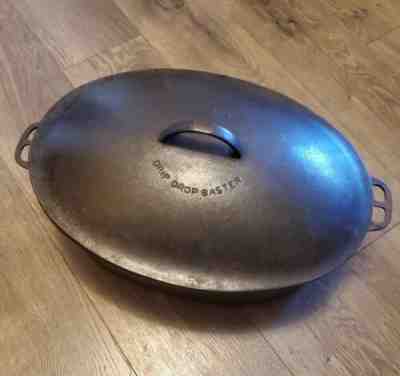 Vintage Wagner Ware Drip Drop Baster no. 7 Cast Iron Oval Roaster Sidney -O-