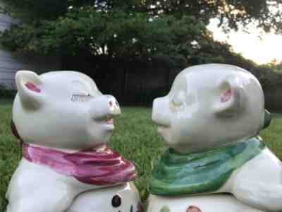 Smiley Pig USA Shawnee Pottery Vintage Cookie Jars | Set of two, green and red.