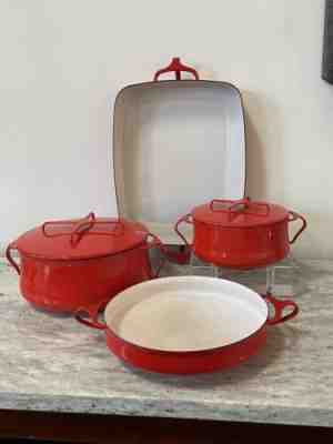 Vintage DANSK Kobenstyle FRANCE Set Of 4 RED ENAMELED DUTCH OVEN-POT With LIDS