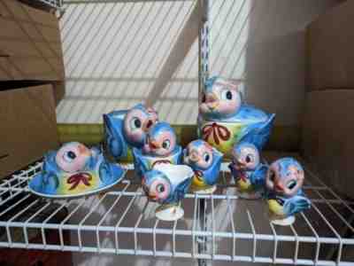 Vintage Lefton Bluebird Lot Cream & Sugar, Butter Dish, Covered Jar, MORE L@@K