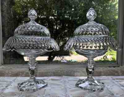19th Century Anglo-Irish Cut Glass Compote Footed Bowls w Lid (2) c. 1820-1840