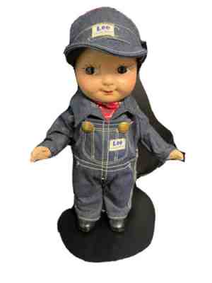 Vintage Buddy Lee Advertising Doll Union Made Hat Circa 1950 Dark Blue Overalls