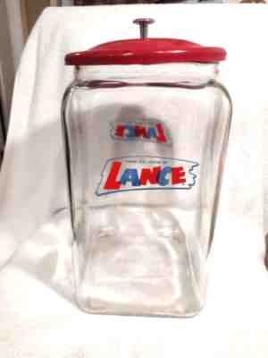 VINTAGE X-LARGE GLASS LANCE CRACKERS JAR W/METAL LID