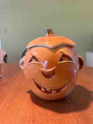 McCoy Cookie Jar Jack O Lantern Vintage 1955 Orange Lid Ceramic Halloween Fall