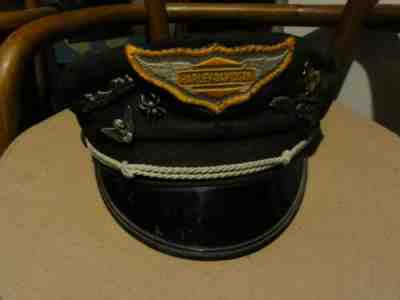 vintage harley davidson captains hat, size 7 1/2, 6 pins LOOK