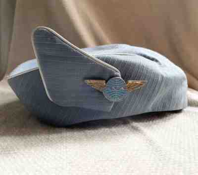 Â Vintage Pan Am Stewardess Blue Pin Striped Hat- Mae Hanauer New York- PAA