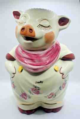 VINTAGE 1940's SHAWNEE 11" SMILEY PIG DAISIES COOKIE JAR NEAR MINT!