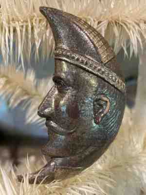 ANTIQUE c.1890 RARE DRESDEN GERMAN SILVER MAN MOON PHRYGIAN HAT KAISER ORNAMENT