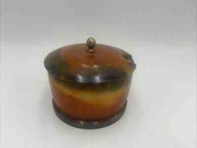 Vintage Catalin Amber Swirl ROUND JAR BOX with LID Unusual Bakelite Container