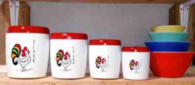 Vintage Bartlett Collins West Bend Canisters upcycled Rooster design