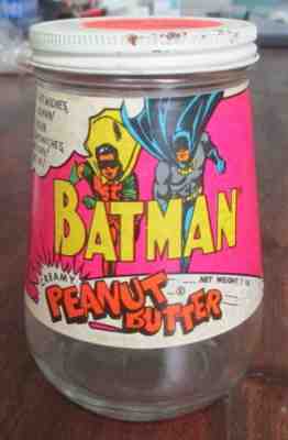 Vintage 1966 BATMAN Peanut Butter Jar, Complete with Label and Lid