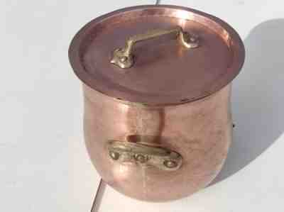 Vintage 9.8in Copper Caramel Pot w Lid Hammered Tin Lining Dovetail Joint 10.1lb