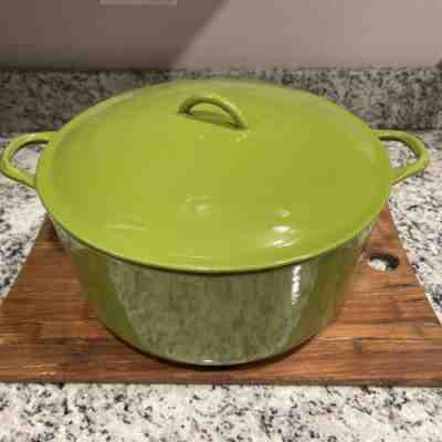 Vintage Avocado Green Descoware Belgium 16-QT Cast Iron Enamel Dutch Oven-2H FE