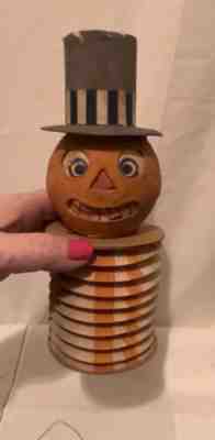RARE Vtg GERMAN JOL LANTERN Feather Tree ORNAMENT w/ His ORIGINAL HAT & INSERTS
