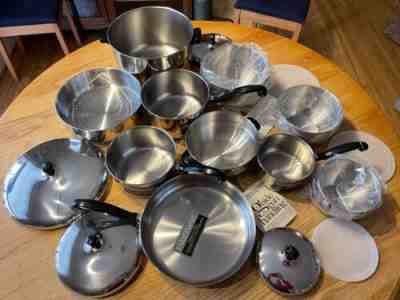 14 pc Farberware Stainless Steel Aluminum Clad Pots Pans Bowls Set Vintage USA
