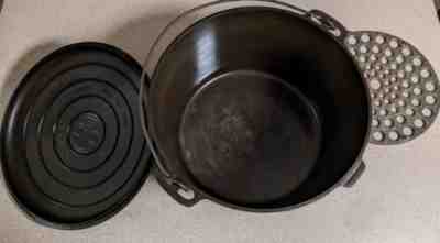 EXTREMELY RARE GRISWOLD 3 PC #13 TITE TOP DUTCH OVEN W/ LID & TRIVET, SEASONED