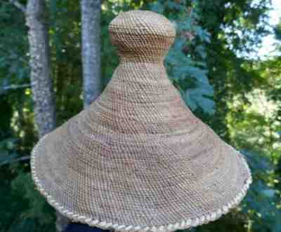 Vintage Northwest Coast Maquinna Makah Basketry Whaler's Hat With Knob Top