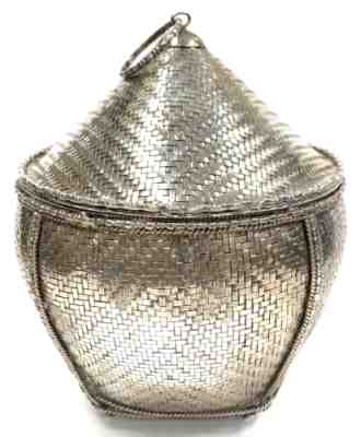 Vintage Burmese Woven Silver Footed Basket with Lid Circa 1950s Weighs 340 Grams
