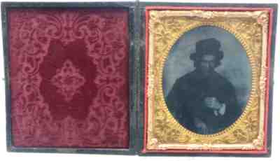 Antique Tintype Photo of Scary Creepy Sinister Man with Top Hat Full Case