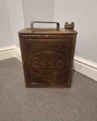 Vintage Esso Ethyl 2 Gallon Petrol Oil Can Tin Woth Correct Brass Lid 7 1939