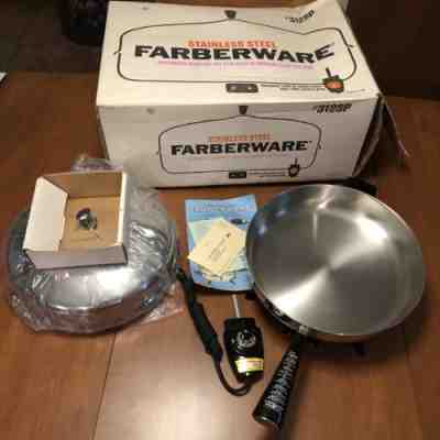 Vintage 70s FARBERWARE Stainless Steel Electric 12" Fry Pan 312SP Dome Lid w/Box