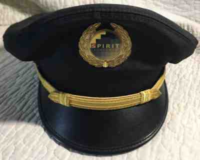 Vintage Spirit Airlines Captain Hat Cap With Gold Emblem badge airplane bernard