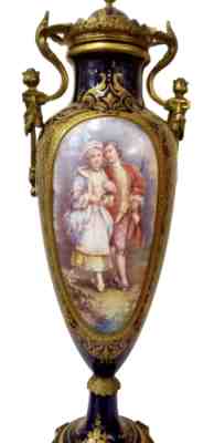OLD FRENCH PORCELAIN SEVRES VASE W/ LID