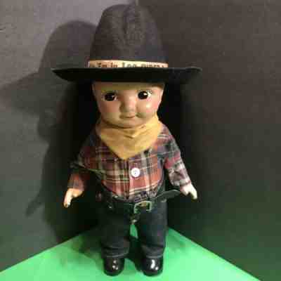 Vintage Buddy Lee Doll Composition 12 1/2 inches Jeans Shirt Pants Cowboy Hat