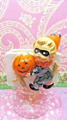 Vtg Relpo A1563 Halloween Little BOY W Pumpkin MASK PARTY Hat Planter Head Vase