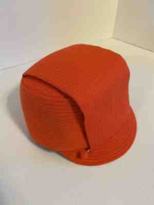 Vintage 1968 Mae Hanauer Orange Stewardess Flight Attendant Kepi Hat +Pin