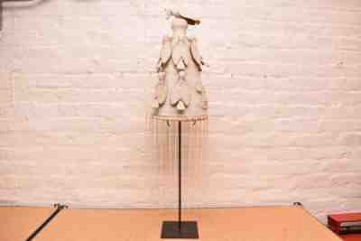 AFRICAN TRIBAL YORUBA BEADED BIRD KING CROWN CEREMONIAL HAT NIGERIA W STAND VTG