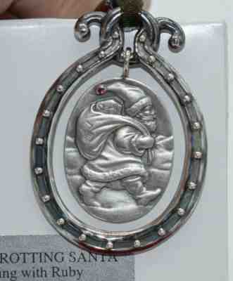 Mazza Bartholomew Christmas Ornament Sterling Silver Ruby Hat Santa Pendant