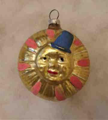 RARE Old German DOUBLE-SIDED "Mr. Sun" in Top Hat Christmas Ornament circa ~1910